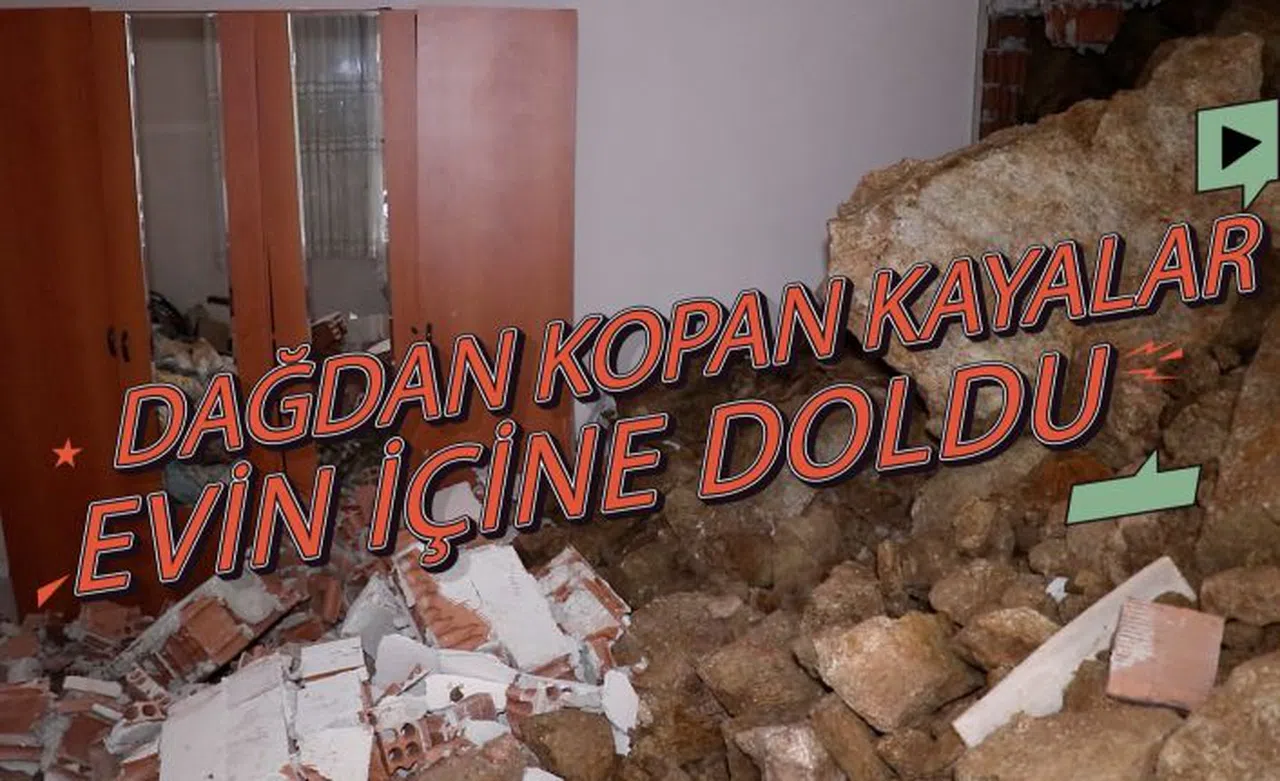 Gümüşhane’de dağdan kopan kaya parçaları evin içine doldu