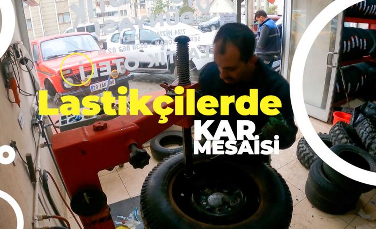 Gümüşhane’de kar yağışıyla birlikte lastikçilerde yoğunluk arttı  