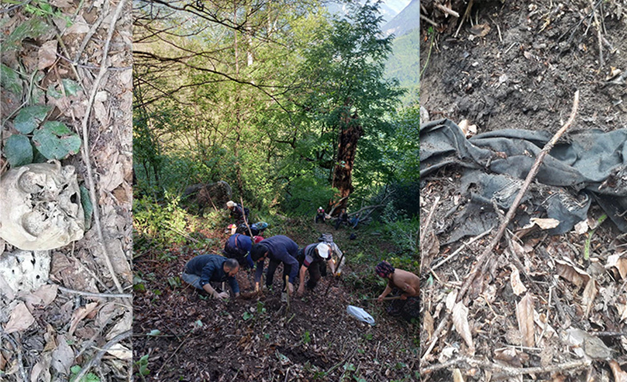 Köylüler ormanlık arazide ot toplarken insan kafatası ve elbiseler buldu