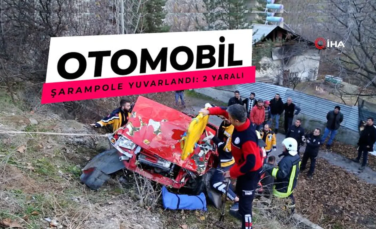 Otomobil 20 metre yükseklikten şarampole yuvarlandı: 2 yaralı