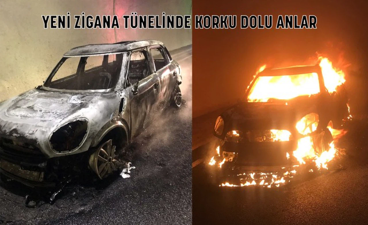 Otomobil yeni Zigana tünelinde alev alev yandı
