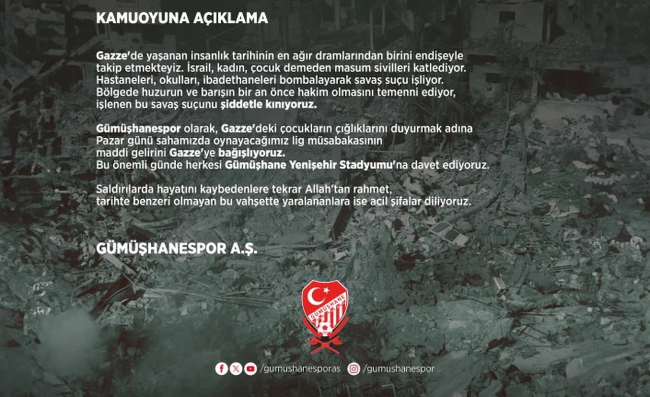 Artvin maçının gelirleri Gazze’ye