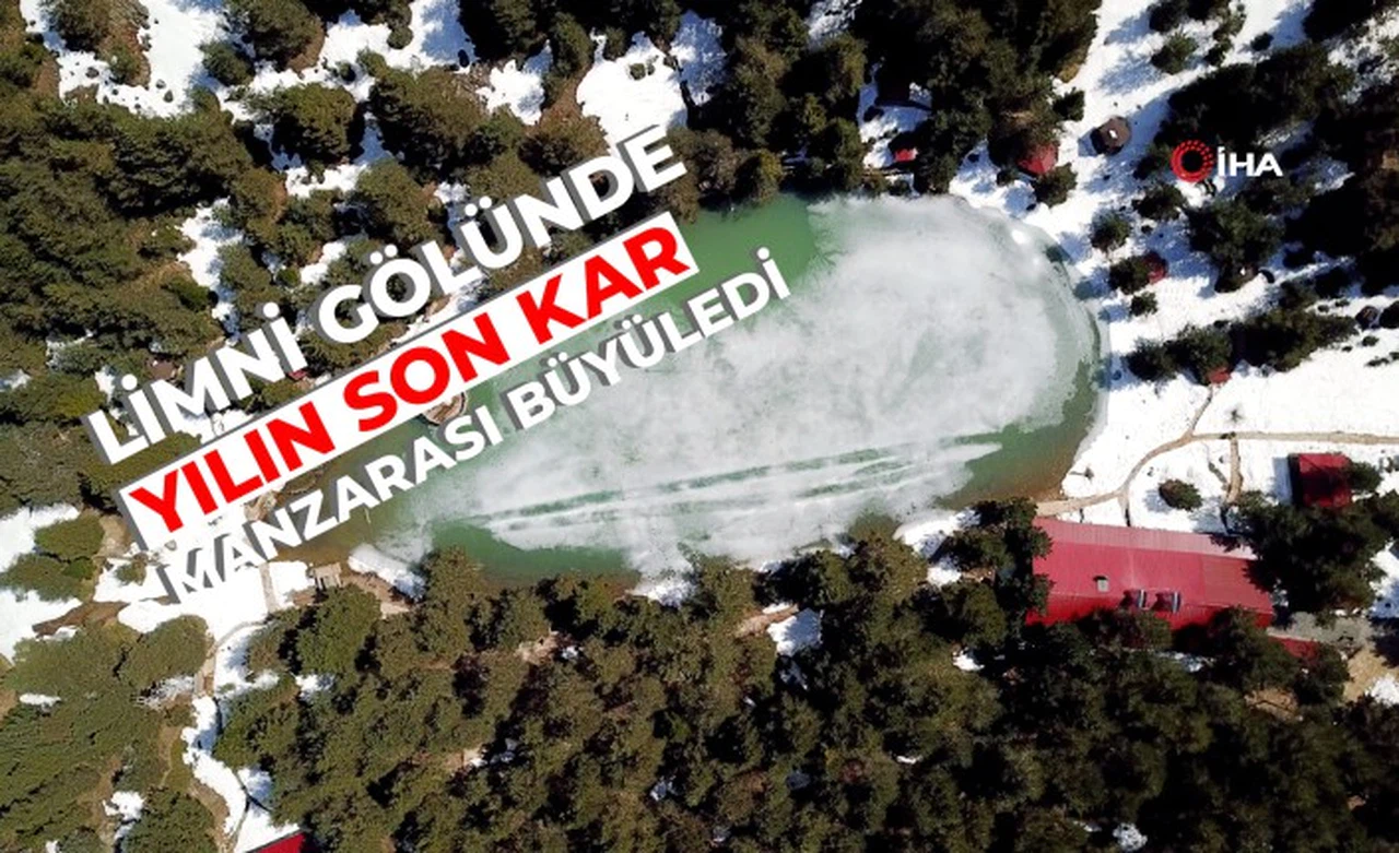 Limni Gölünde yılın son kar manzarası büyüledi