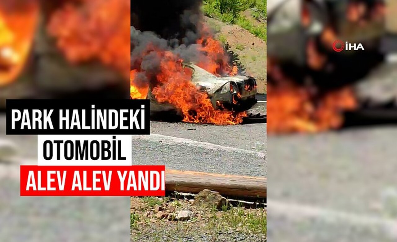 Gümüşhane’de park halindeki otomobil alev alev yandı