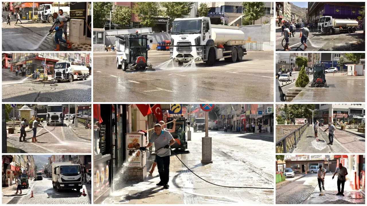 Gümüşhane’de yaz temizliği: Caddeler köpükle yıkanıyor