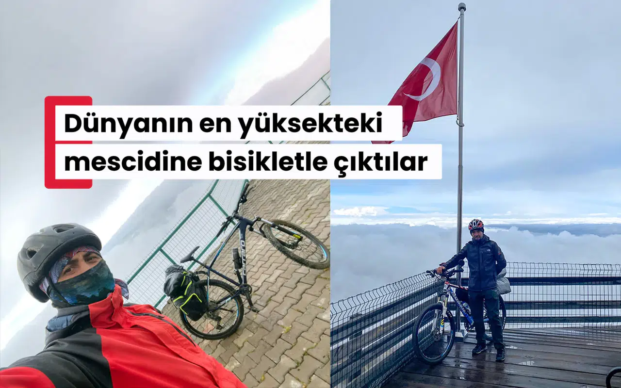 Dünyanın en yüksekteki mescidine bisikletle çıktılar