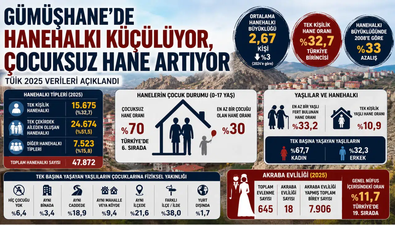 Gümüşhane Tek Kişilik Hanehalkı Oranında Türkiye Birincisi Oldu