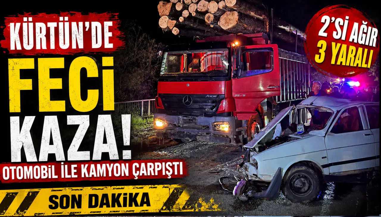 Kürtün’de otomobille kamyon çarpıştı: 2’si ağır 3 yaralı
