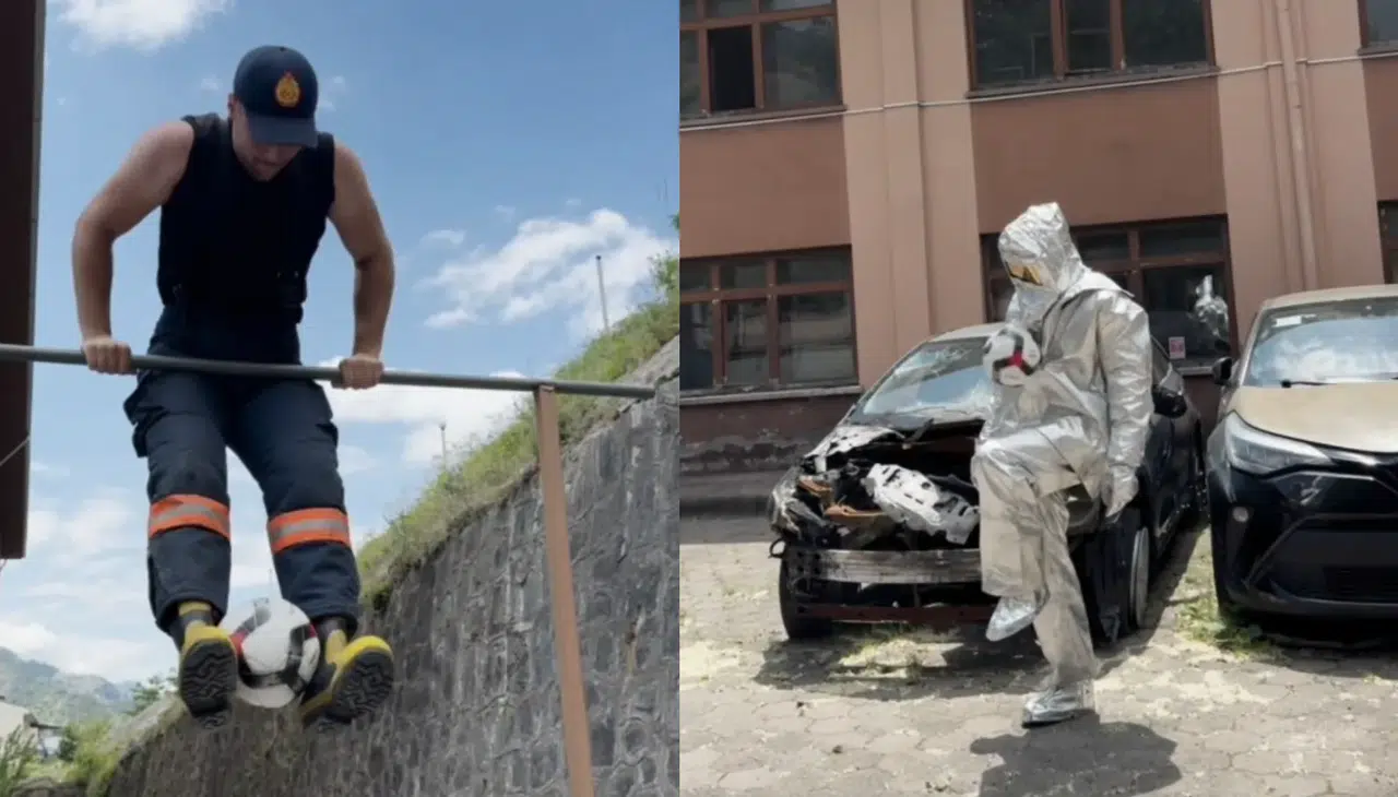 Milli Takım için yangın kıyafetleriyle barfiks çekip top sektirdiler