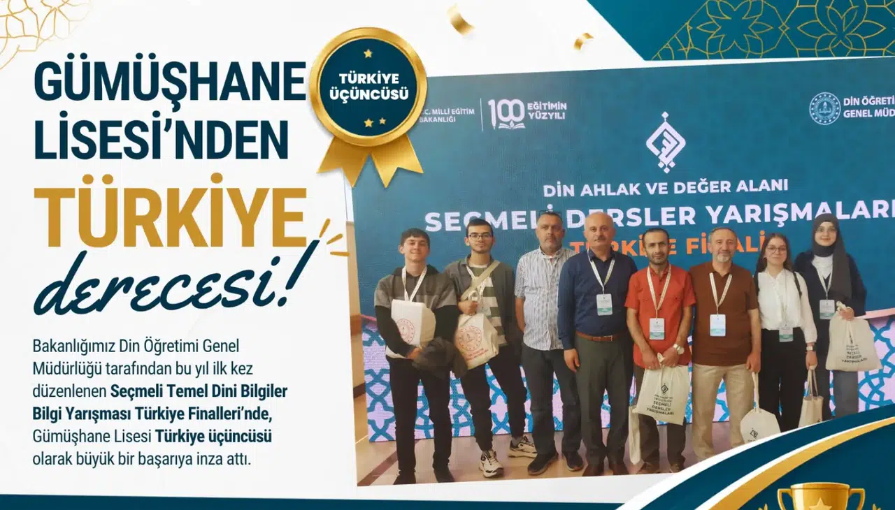 Gümüşhane Lisesi Seçmeli Temel Dinî Bilgiler Yarışması'nda Türkiye Üçüncüsü Oldu
