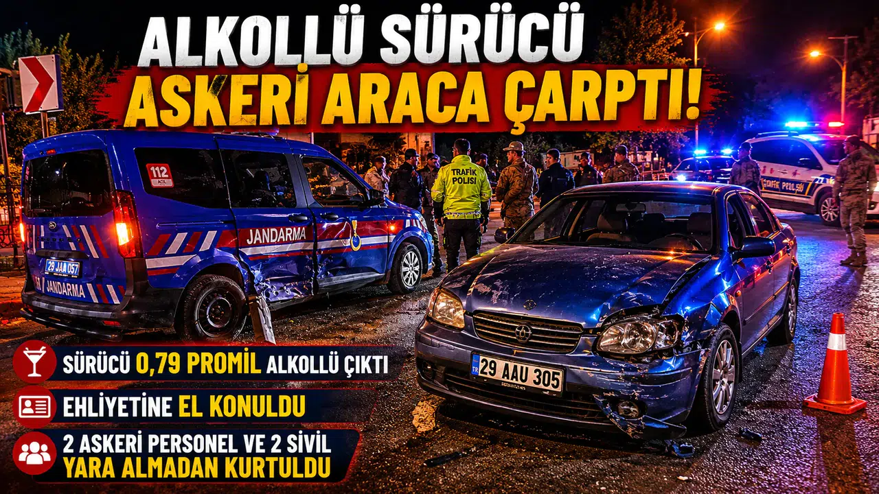Gümüşhane'de alkollü sürücü askeri araca çarptı