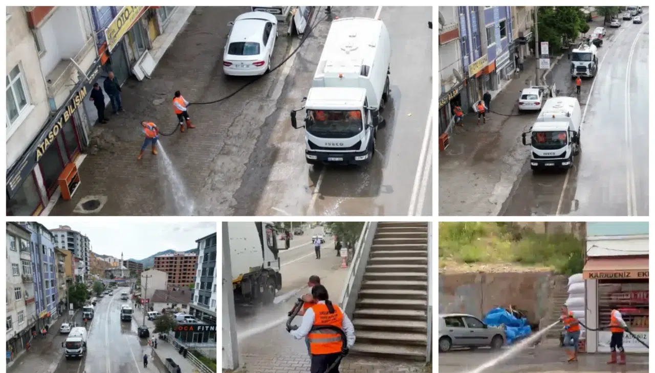 Gümüşhane Belediyesi sel temizliği çalışmalarına devam ediyor