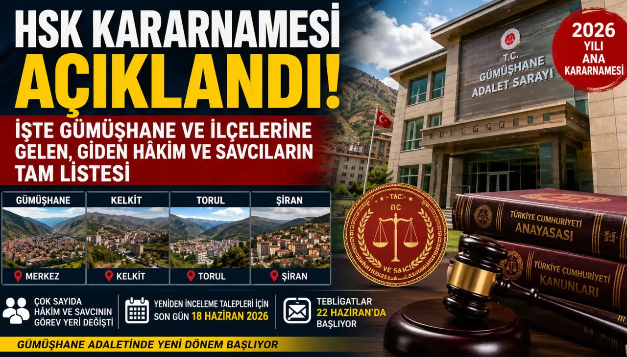 HSK Kararnamesi Açıklandı! İşte Gümüşhane ve İlçelerine Gelen, Giden Hakim ve Savcıların Tam Listesi