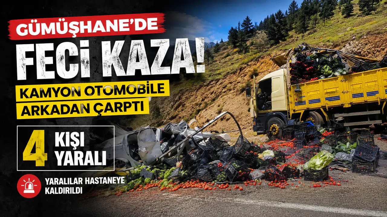 Torul’da Sebze Yüklü Kamyon Otomobile Çarptı: 4 Yaralı