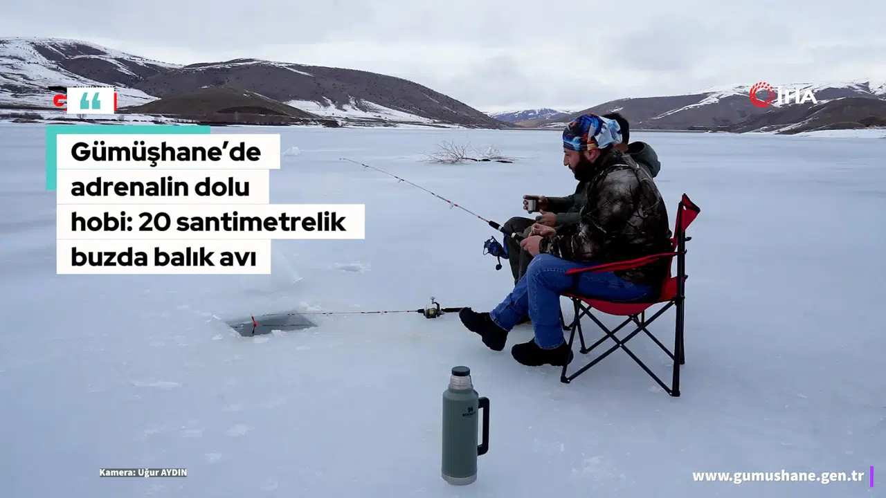 Gümüşhane’de adrenalin dolu hobi: 20 santimetrelik buzda balık avı