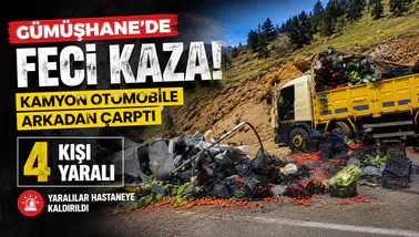 Torul’da Sebze Yüklü Kamyon Otomobile Çarptı: 4 Yaralı