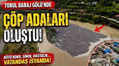 Torul Baraj Gölü’nde korkutan görüntü: Göl yüzeyinde çöp adaları oluştu!