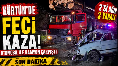 Kürtün’de otomobille kamyon çarpıştı: 2’si ağır 3 yaralı