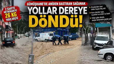 Gümüşhane'ye 2 saatte metrekareye 26 kilogram yağış düştü: Zirvelerden inen seller yolları dereye çevirdi