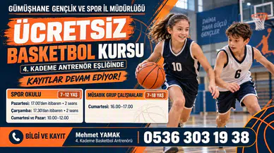Gümüşhane Gençlik ve Spor İl Müdürlüğünden Ücretsiz Basketbol Kursu
