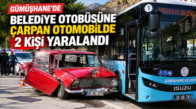 Gümüşhane’de Belediye Otobüsüne Çarpan Otomobildeki 2 Kişi Yaralandı