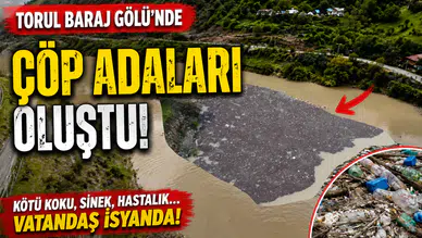 Torul Baraj Gölü’nde korkutan görüntü: Göl yüzeyinde çöp adaları oluştu!