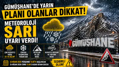 Gümüşhane'de yarın planı olanlar dikkat! Meteoroloji SARI uyarı verdi