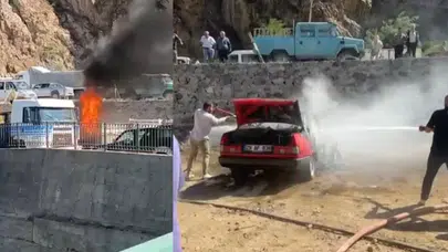 Gümüşhane’de park halindeki LPG’li otomobil alev alev yandı