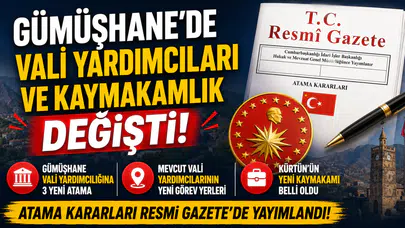 Gümüşhane Vali Yardımcılıkları ve Kürtün Kaymakamlığında Atama Kararları Resmi Gazete'de Yayımlandı