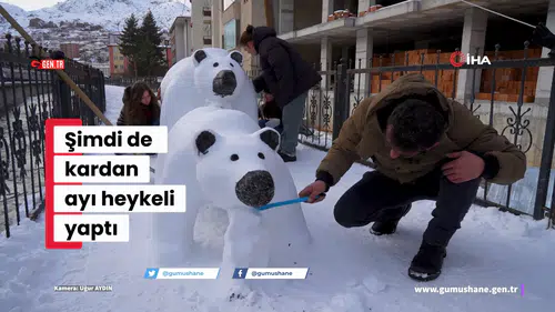 Gümüşhaneli Tır Şoföründen Kar Sanatı: Anne ve Yavru Ayı Figürü Büyük İlgi Gördü