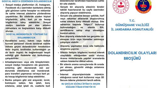 Gümüşhane İl Jandarma Komutanlığı’ndan Vatandaşlara Dolandırıcılık Uyarısı