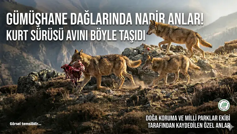 Gümüşhane Dağlarında Nadir Anlar! Kurt Sürüsü Avını Böyle Taşıdı