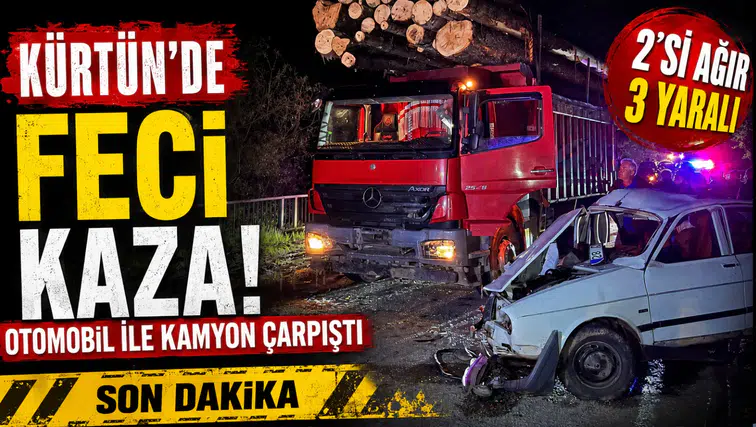 Kürtün’de otomobille kamyon çarpıştı: 2’si ağır 3 yaralı