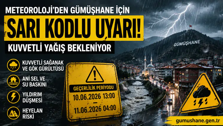 Meteoroloji’den Gümüşhane İçin Sarı Kodlu Uyarı: Kuvvetli Yağış Bekleniyor