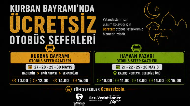 Gümüşhane Belediyesinden Kurban Bayramı Öncesi Ücretsiz Ulaşım Hizmeti