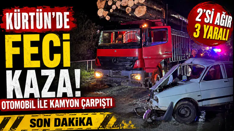 Kürtün’de otomobille kamyon çarpıştı: 2’si ağır 3 yaralı