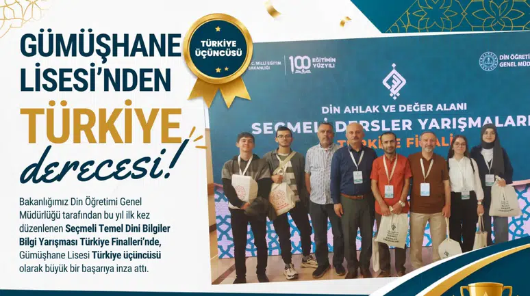 Gümüşhane Lisesi Seçmeli Temel Dinî Bilgiler Yarışması'nda Türkiye Üçüncüsü Oldu