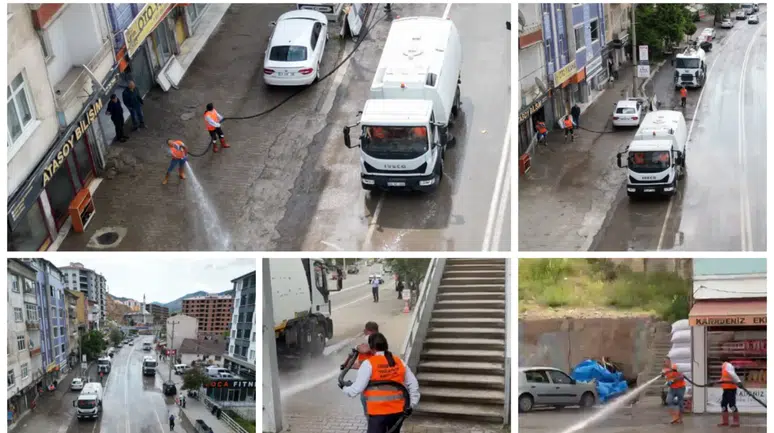 Gümüşhane Belediyesi sel temizliği çalışmalarına devam ediyor