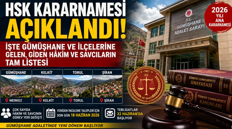 HSK Kararnamesi Açıklandı! İşte Gümüşhane ve İlçelerine Gelen, Giden Hakim ve Savcıların Tam Listesi