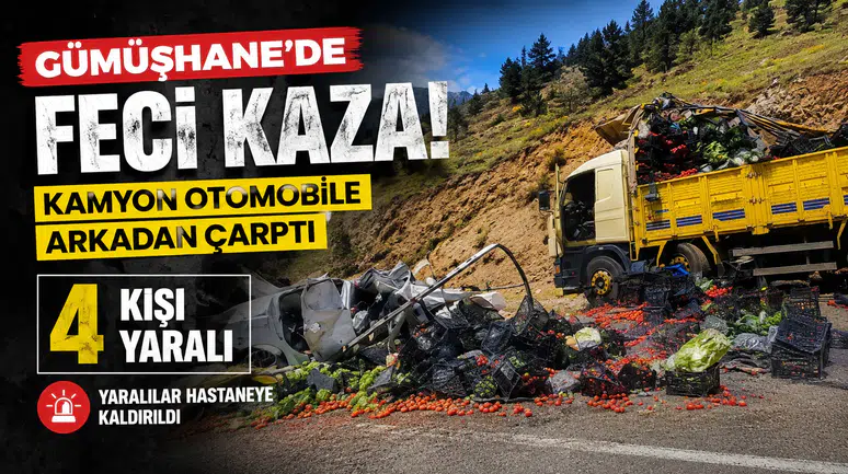 Torul’da Sebze Yüklü Kamyon Otomobile Çarptı: 4 Yaralı