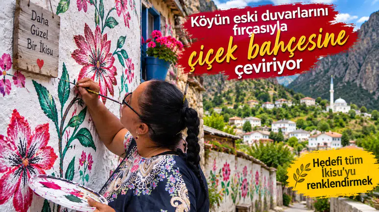 Gümüşhane'de 35 Yıl Sonra Fırçayı Eline Aldı, Köyün Duvarlarını Çiçek Açtırdı
