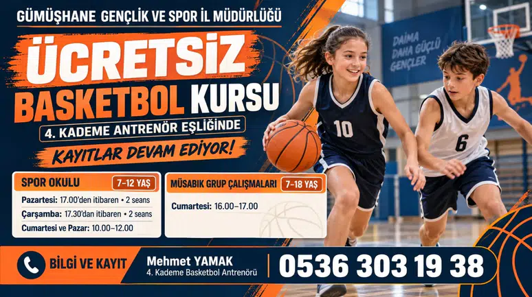 Gümüşhane Gençlik ve Spor İl Müdürlüğünden Ücretsiz Basketbol Kursu