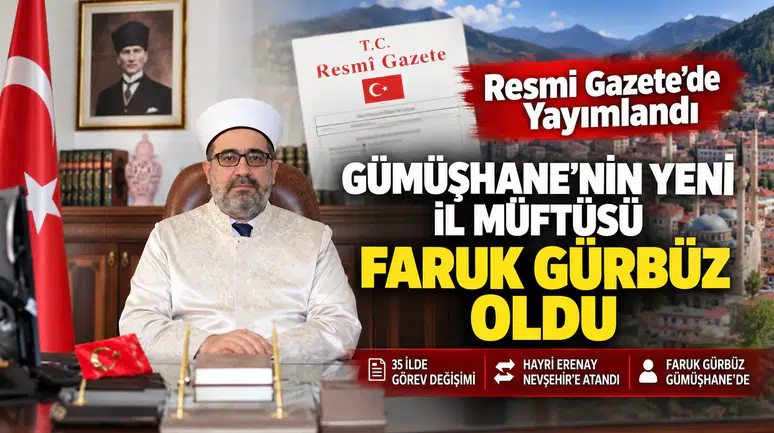 Resmi Gazete'de Yayımlandı: Gümüşhane’nin Yeni İl Müftüsü Faruk Gürbüz Oldu