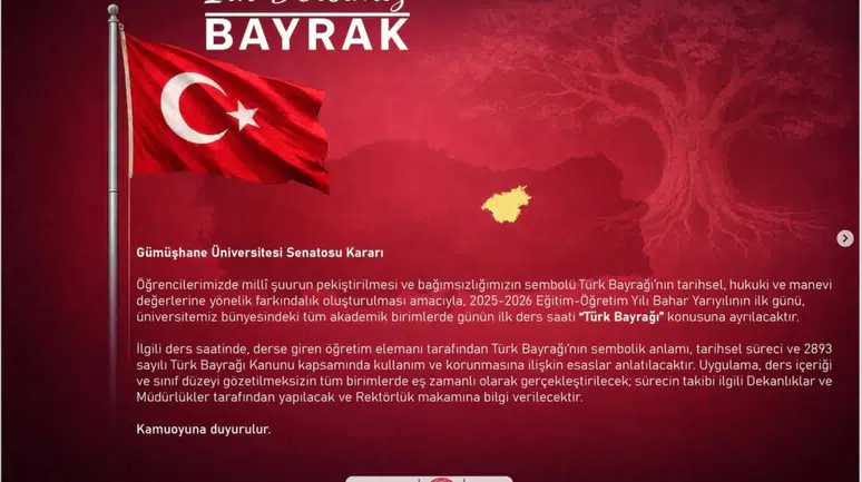 Gümüşhane Üniversitesi’nden Türkiye’de bir ilk! Bahar Dönemi Türk Bayrağı Dersiyle Başlayacak