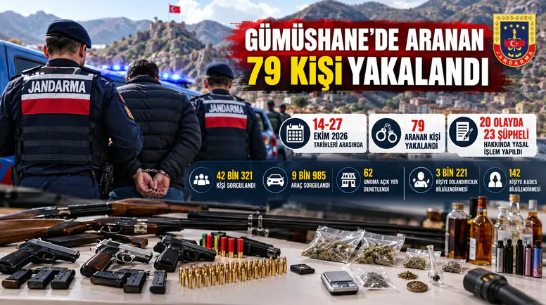 Gümüşhane’de aranan 79 kişi jandarma ekiplerince yakalandı