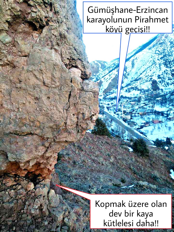 Gümüşhane-Erzincan karayolunda askıda kalan dev kayalar tehlike saçıyor! 2