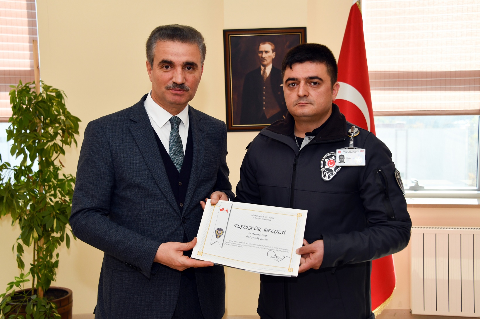 Gümüşhane’de Özel Güvenlik Görevlilerine Teşekkür Belgesi verildi 2