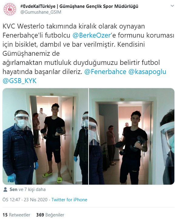 Karantinadaki ünlü futbolcuya bisiklet, dambıl ve bar verildi 1