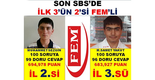 SBS'de İlk 3 Derecenin 2'si FEM'li 1