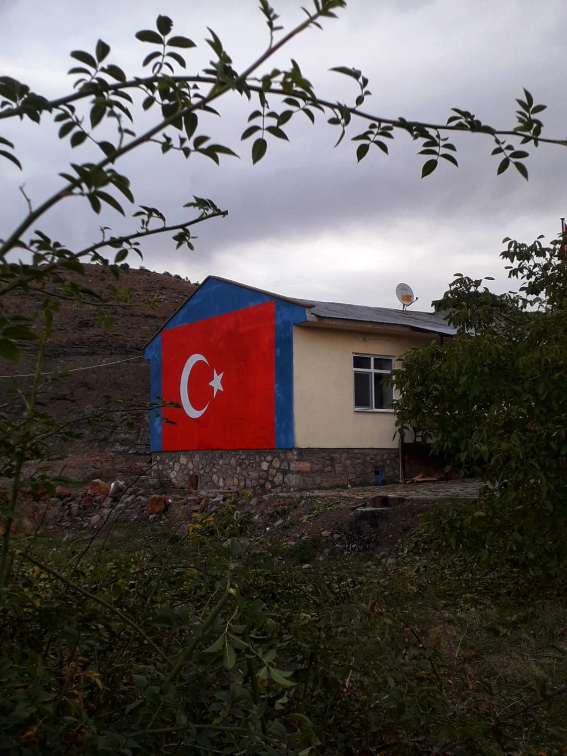 Eski okulun duvarına dev Türk Bayrağı çizdi 5